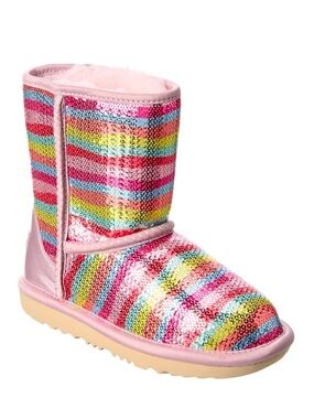 UGG Classic Short II Mural Rainbow Sequin Boots Kids Girls 5 = Womens US 7 EU 37